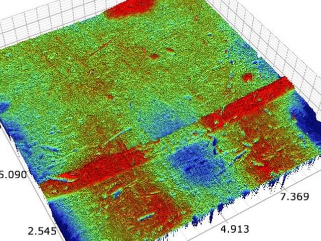 Testing equipment for coatings sitting on a green coating sample surface taking measurements