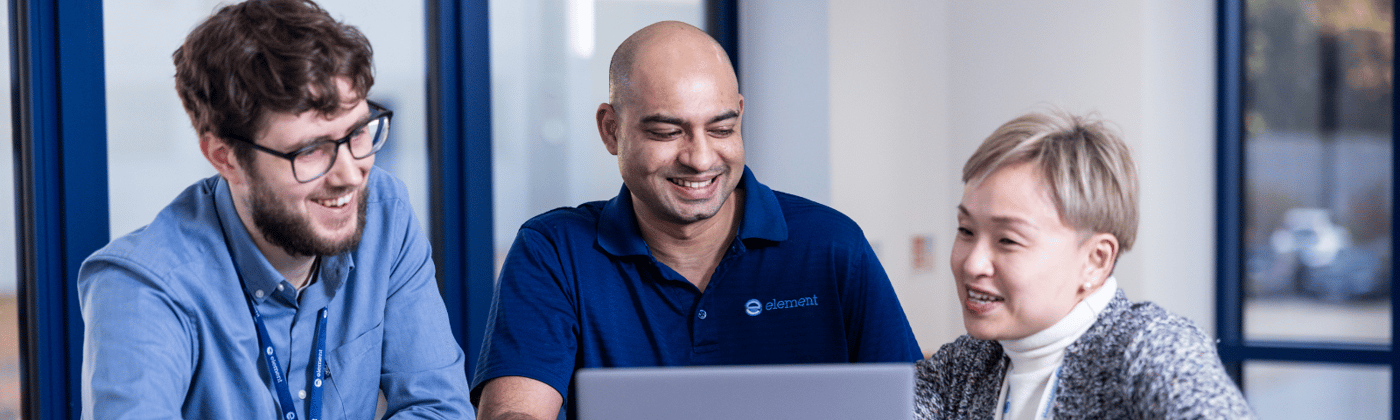 Element advisory services meeting between customers and testing experts discussing certification and compliance solutions